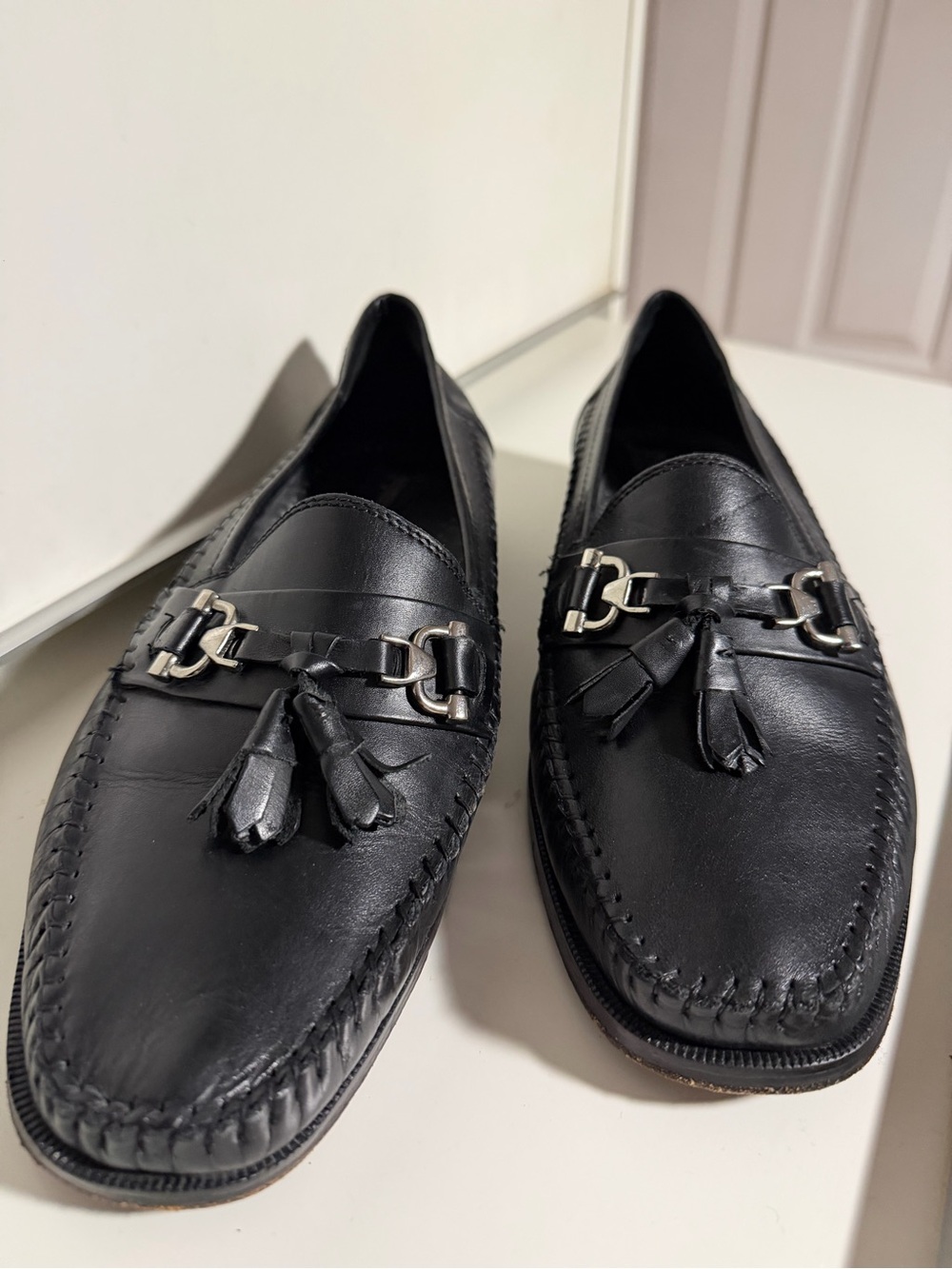 Giorgio Brutini Black Men's Leather Tassel Loafers
